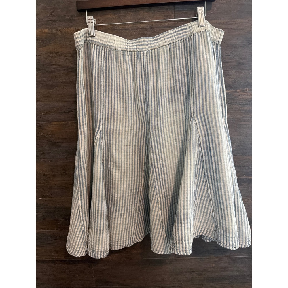 Free People Blue White Striped Cotton Linen Midi Skirt OB1905862 Womens Large